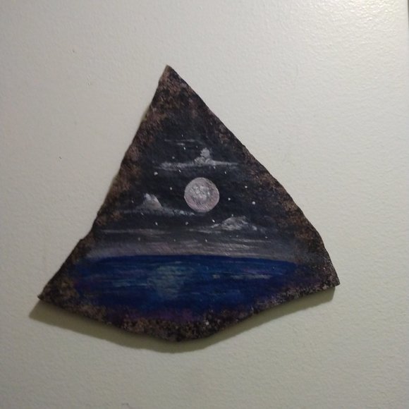Midnight Moonrise Beach Painting on Solid Slate - Picture 2 of 2